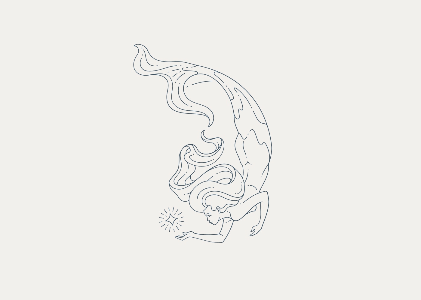 Illustration of a mermaid from the Freshwater Distillery brand.