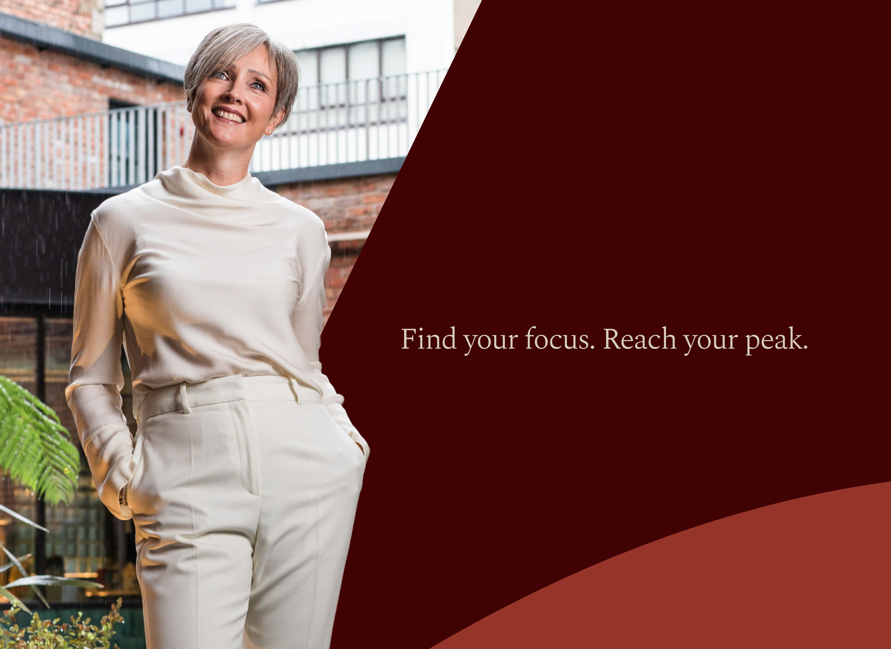 Gracehill Consulting campaign featuring a portrait of a woman and the message “Find your focus. Reach your peak.”