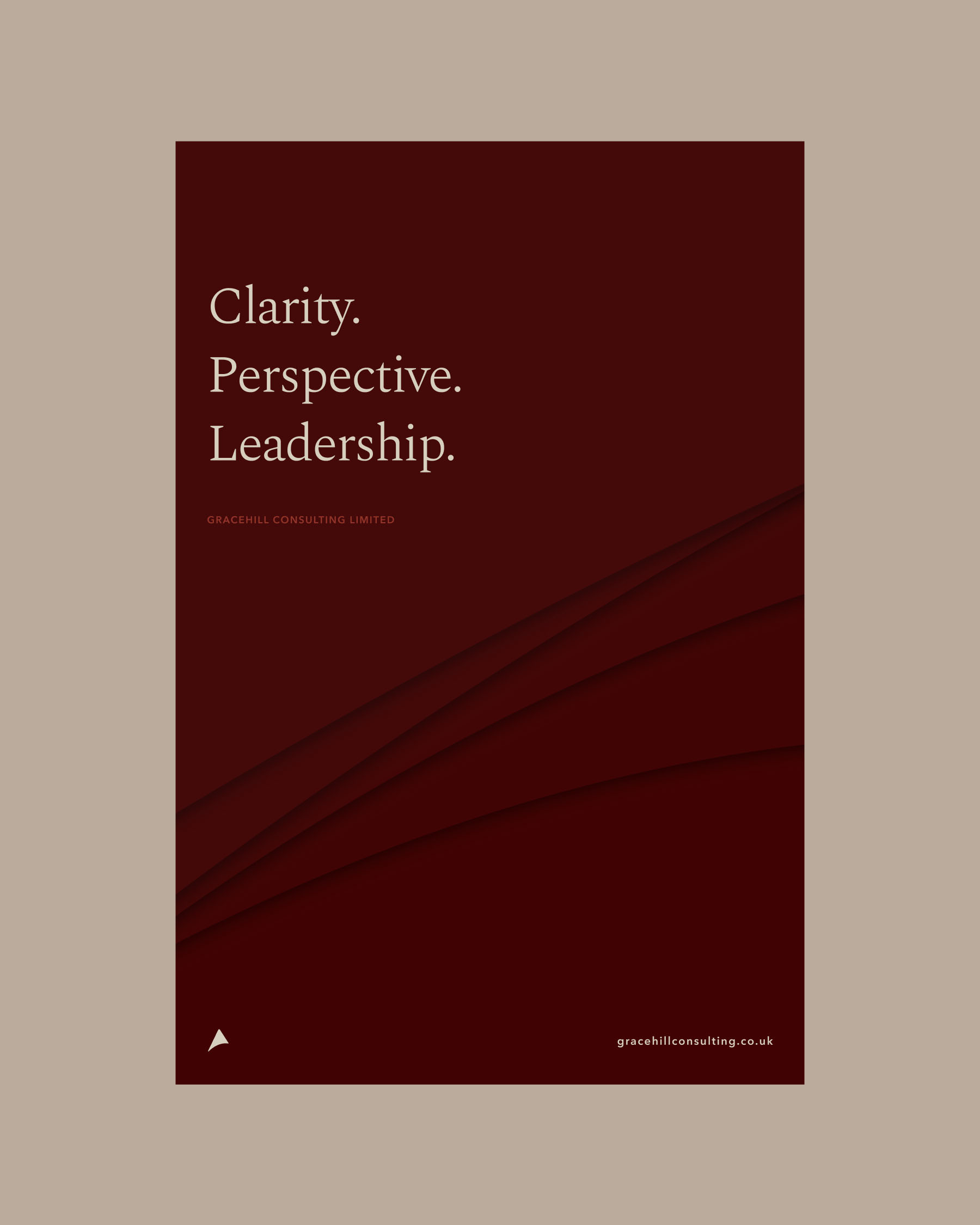 Gracehill Consulting typographic poster featuring the message “Clarity. Perspective. Leadership.”