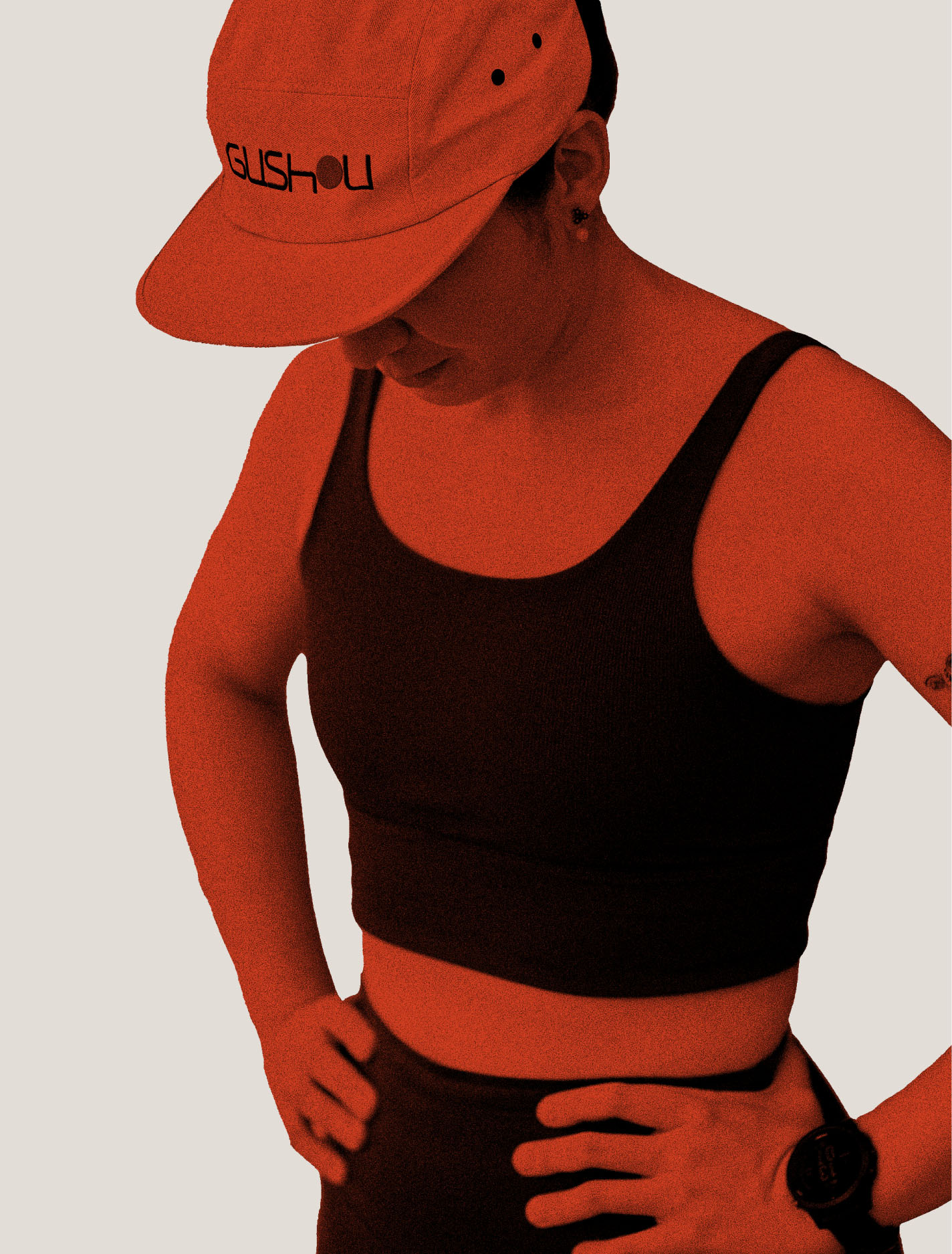 Gushou athletic apparel featuring the dragon boat racing identity in orange and black.
