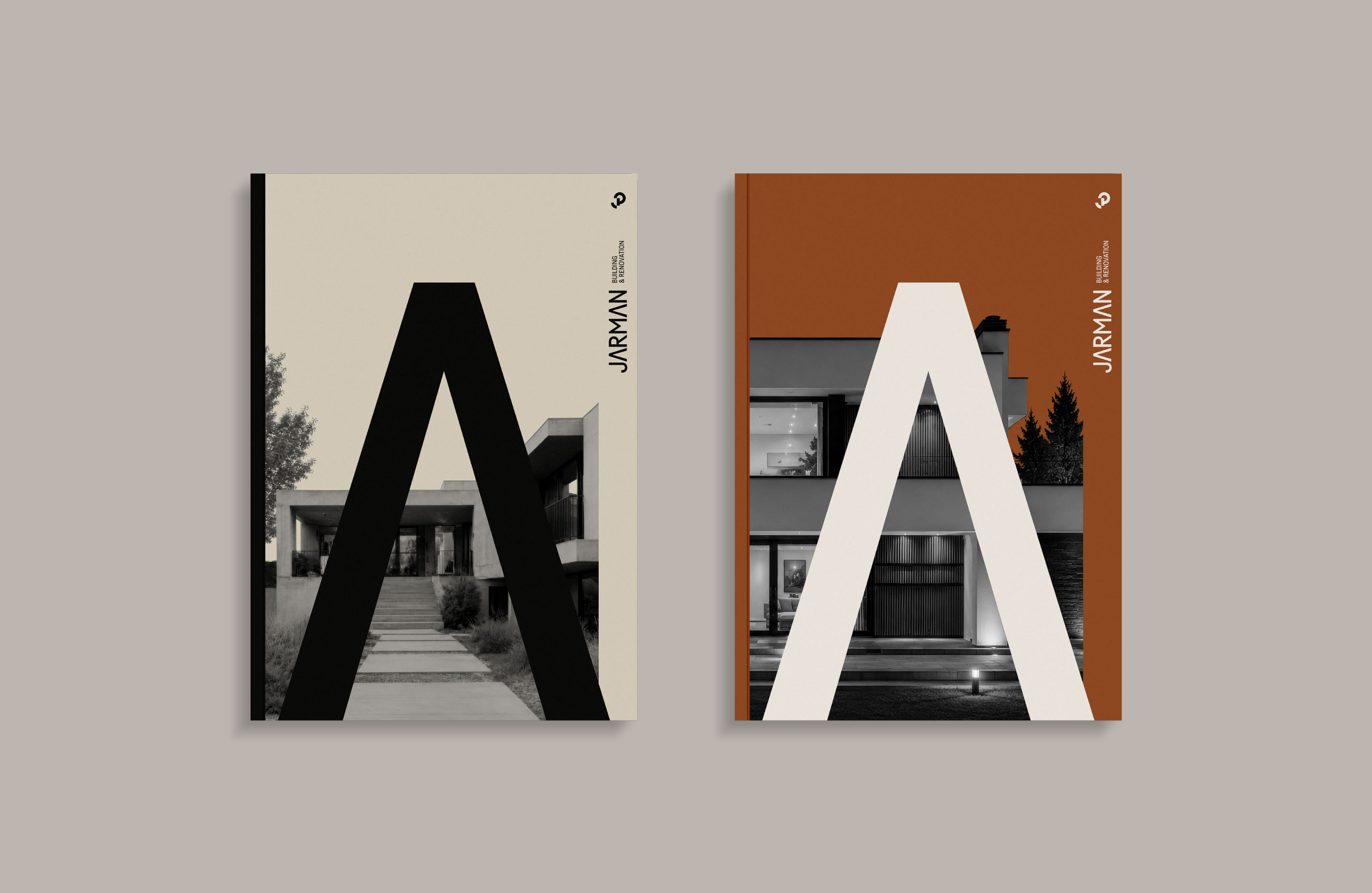 Jarman Professional publication covers combining architectural photography with oversized geometric letterforms.