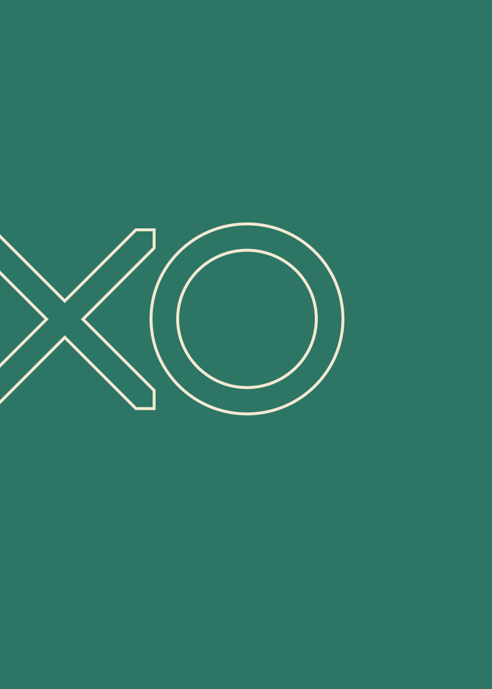 Cropped K2XO logo, outlined in white on a solid green background.