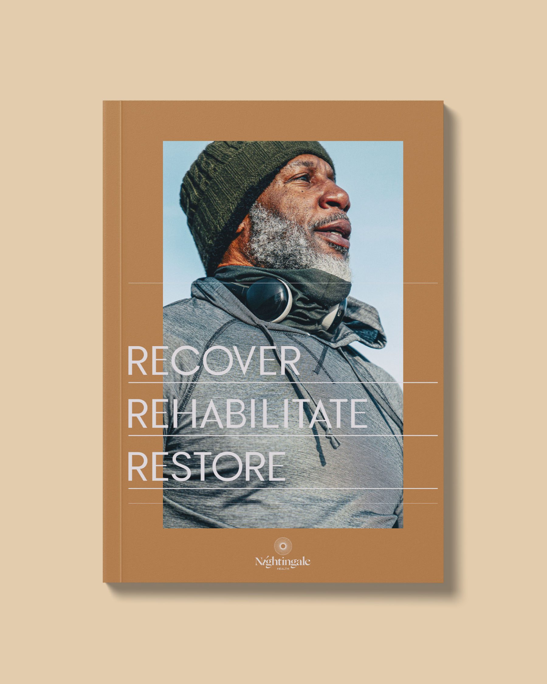 Nightingale Health brochure cover featuring a man outdoors with the message “Recover. Rehabilitate. Restore.”