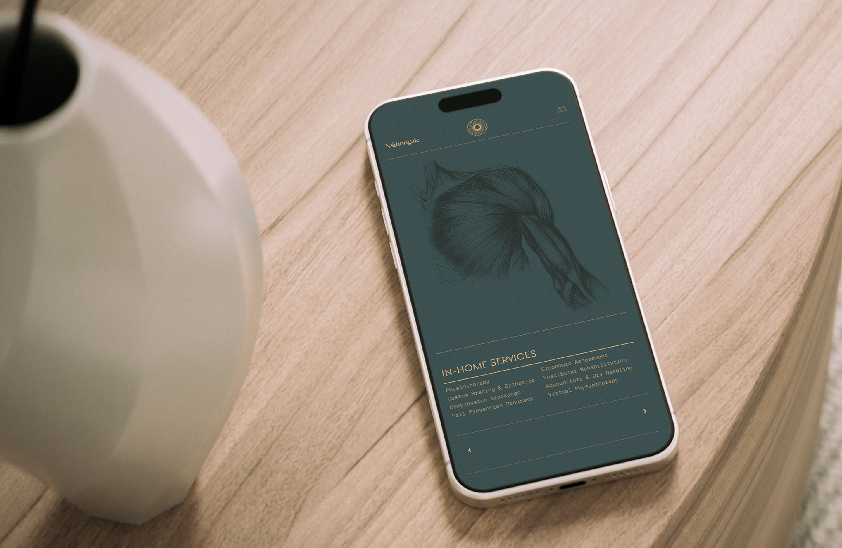 Nightingale Health mobile website displayed on a smartphone with and anatomical illustration and brand typography.