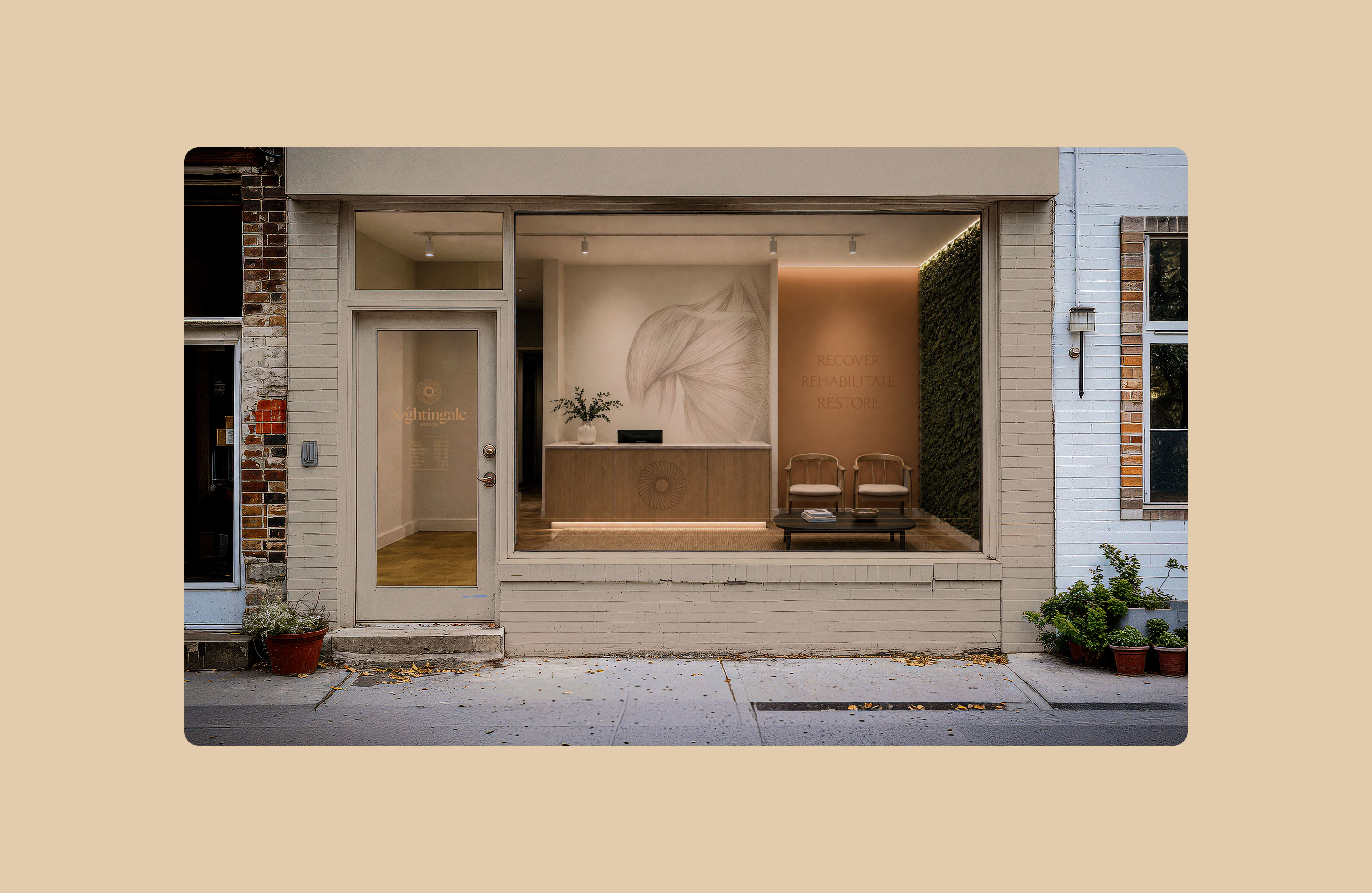 Street-level exterior of the Nightingale Health rehabilitation and wellness practice.