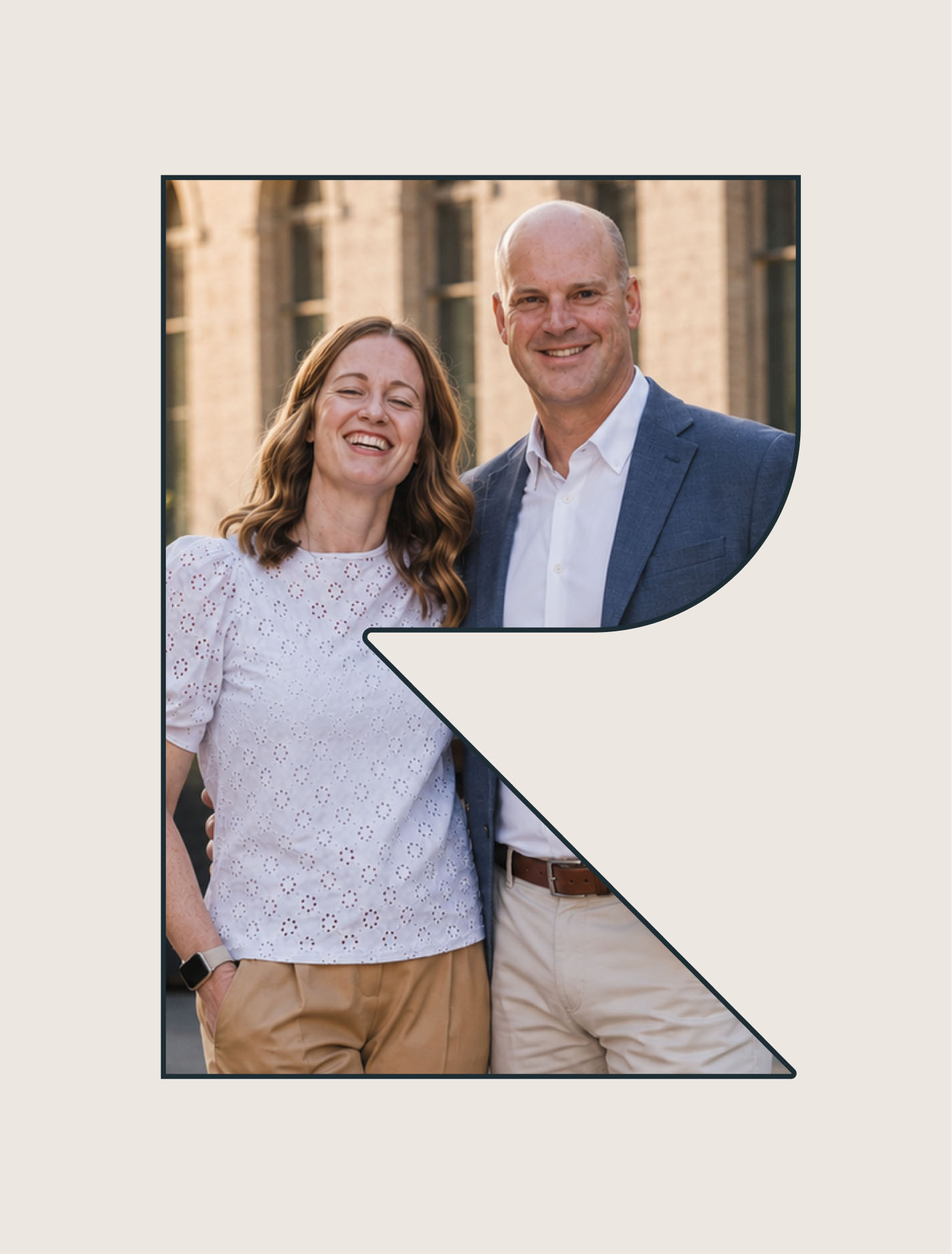 Racine Financial brand graphic framing a portrait of Racine Financial owners, John and Jemma Racine.